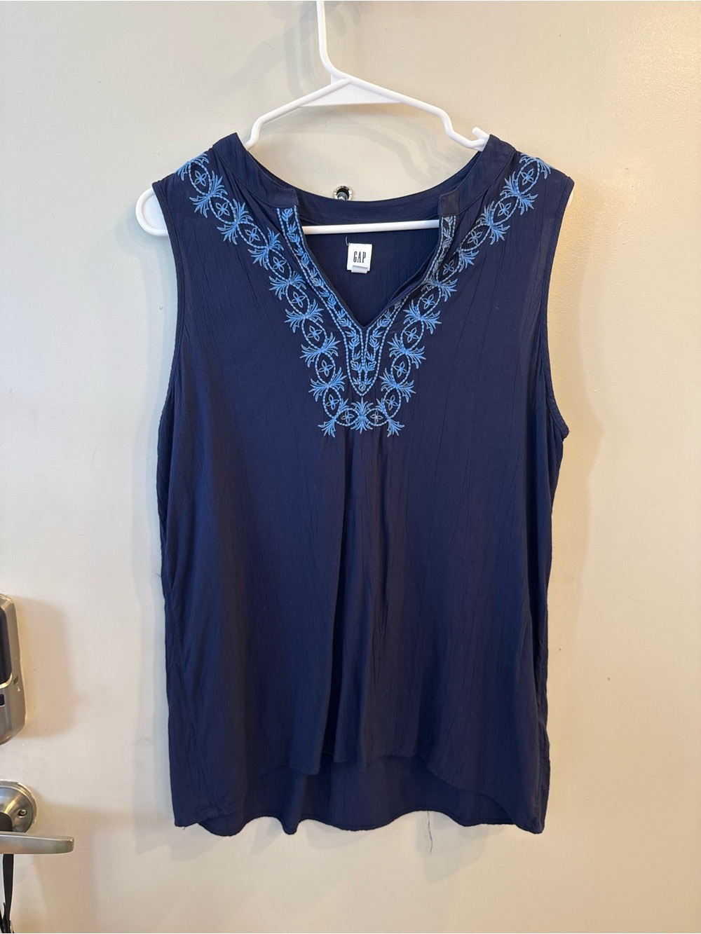 GAP Navy Sleeveless V-Neck Embroidered Top